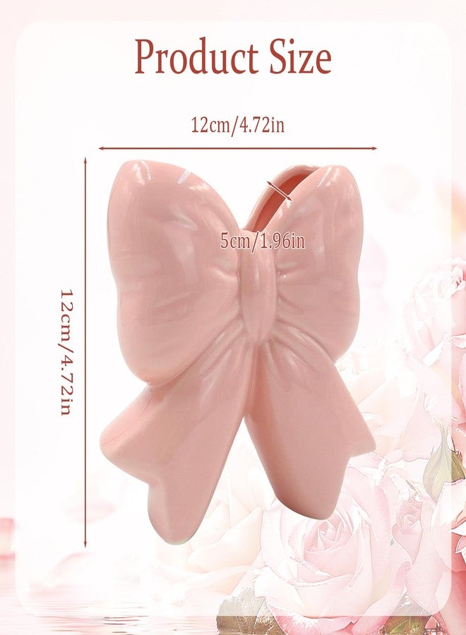 Could Spark Pink Bow Ceramic Vase Contemporary Design Decorative Pink Bow Decor Vase Pen Holder Makeup Brush Holder Home Office Shelf Table Living Room - Image 3